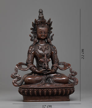 Amitayus Long Life Mantra Practice Statue | Buddhist Oxidized Copper Statue