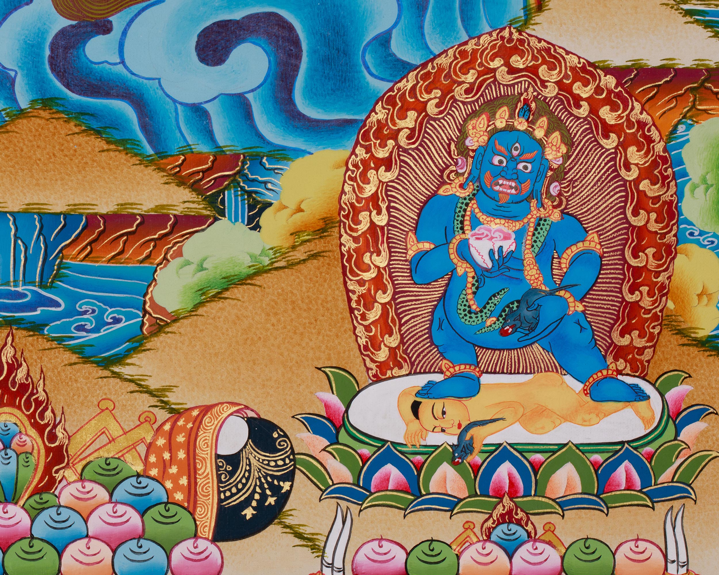 Sacred White Dzambhala Thangka | Himalayan Wealth Deity Artwork