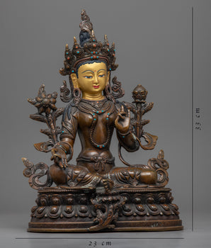 The Green Tara Statue | Gold Gilded Female Bodhisattva Statue for Meditation