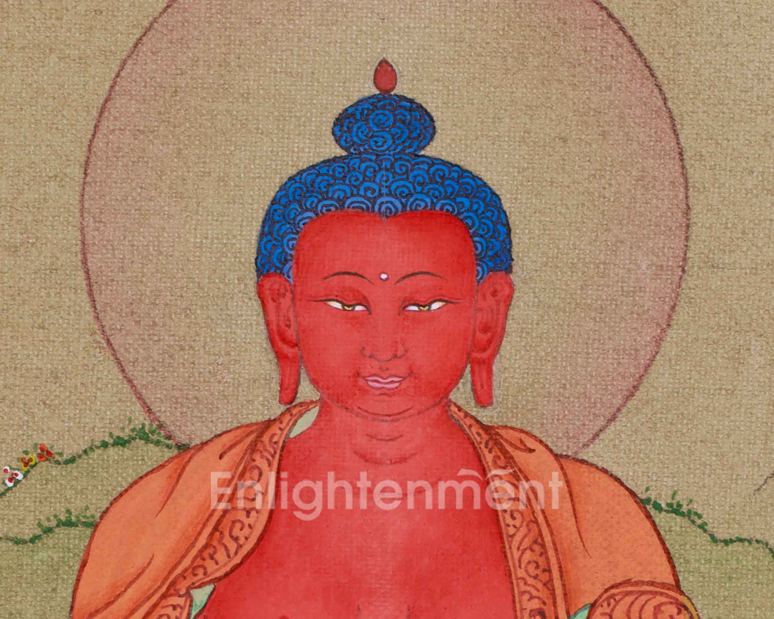 Red Amitabha Buddha Painting | Symbolizing Infinite Light, Compassion, and the Pure Land