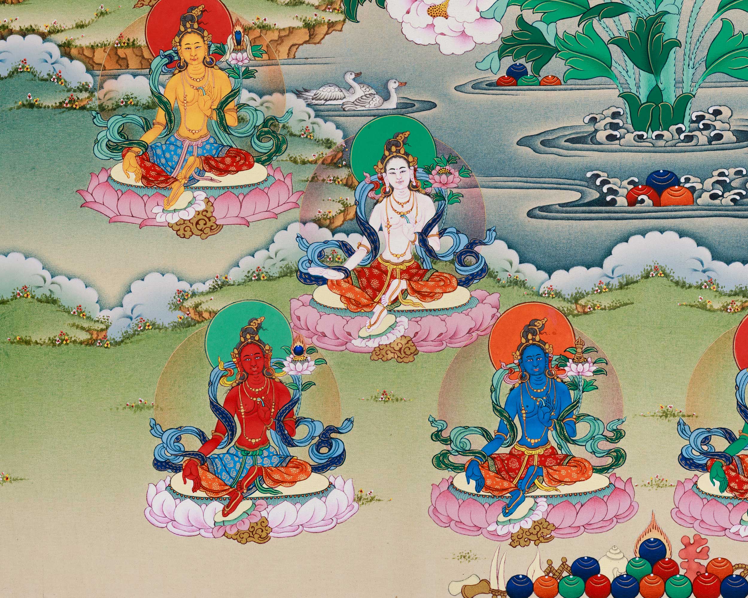 Twenty One Tara Thangka Print | Giclee Art on Canvas | Traditional Wall Decors