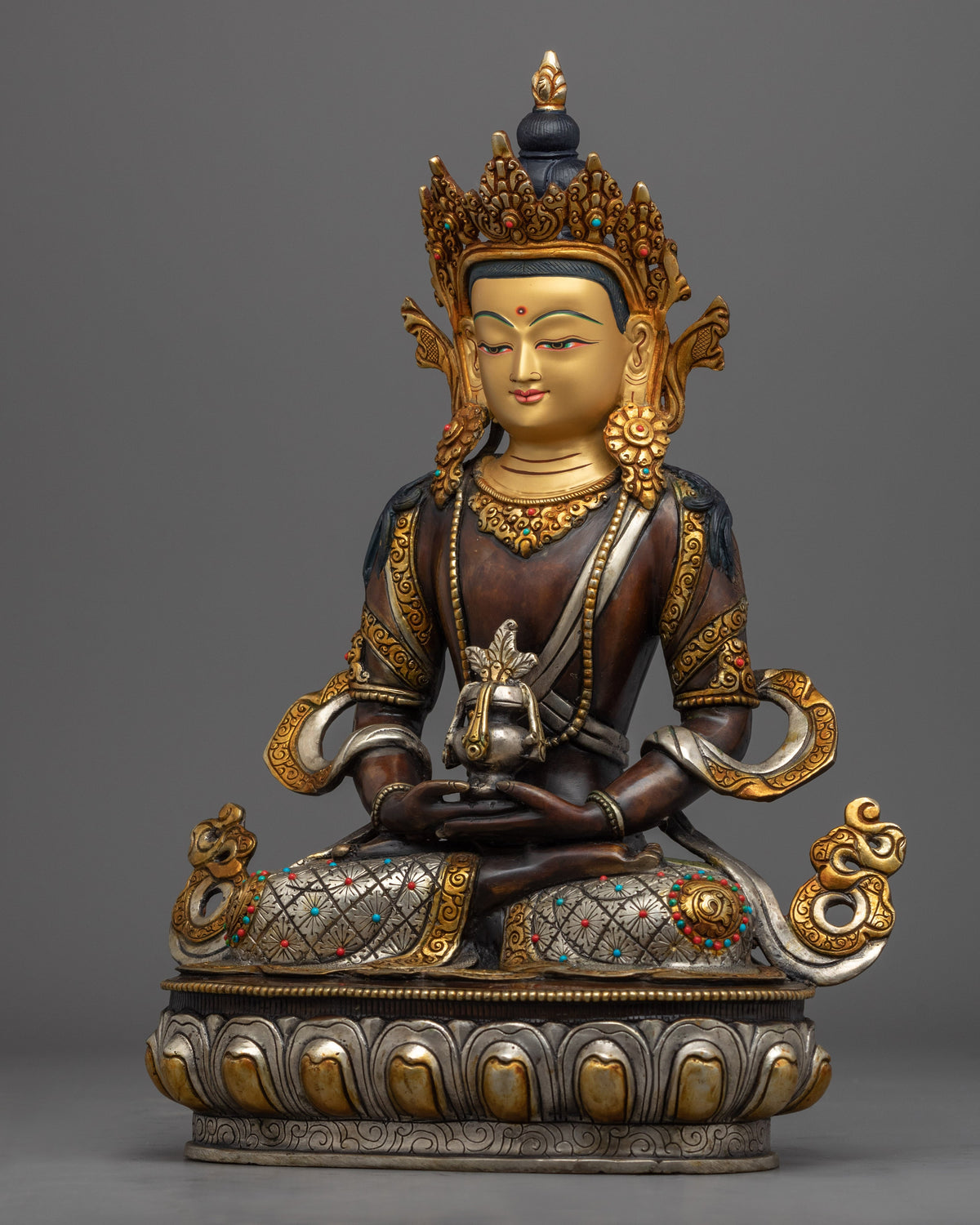Amitayus Practice Statue | Gold and Silver Gilded Buddha Statue for Rituals
