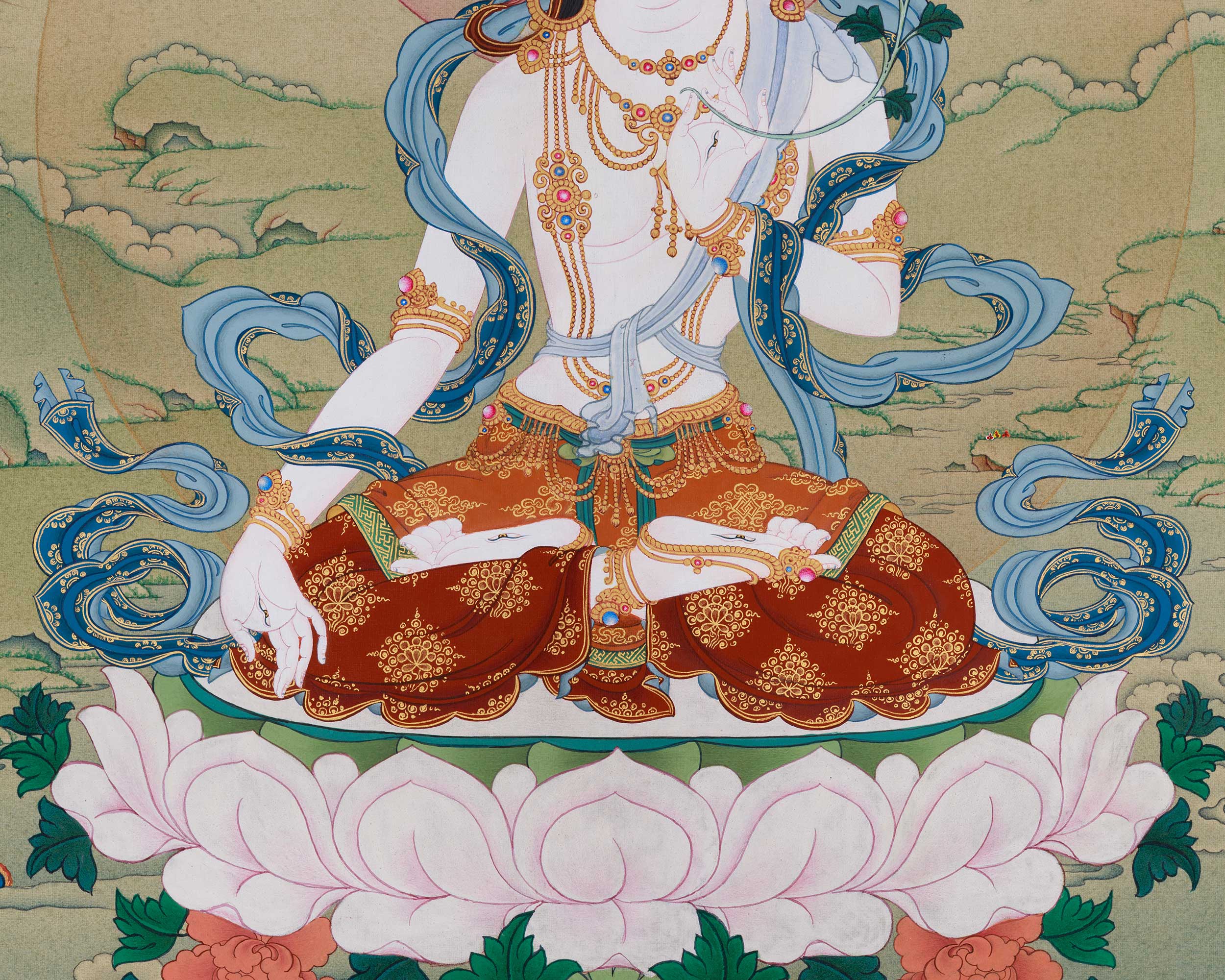 Healing Goddess White Tara Painting | Embodiment of Compassionate Longevity