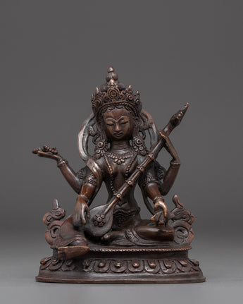 Saraswati Statue in Oxidized Copper