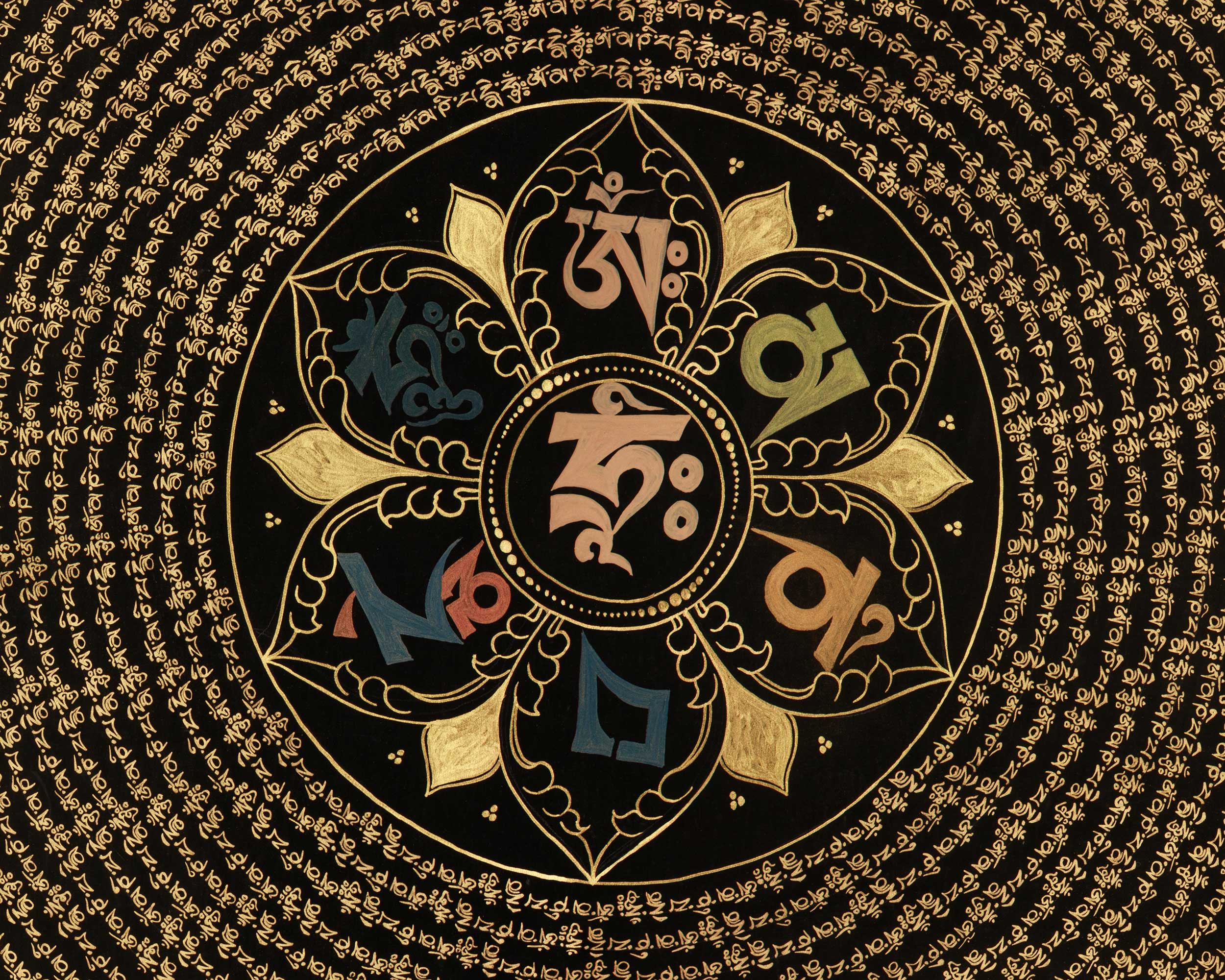 Buddhist Mantra Mandala Artwork | Hand Painted Himalayan Meditation Thangka