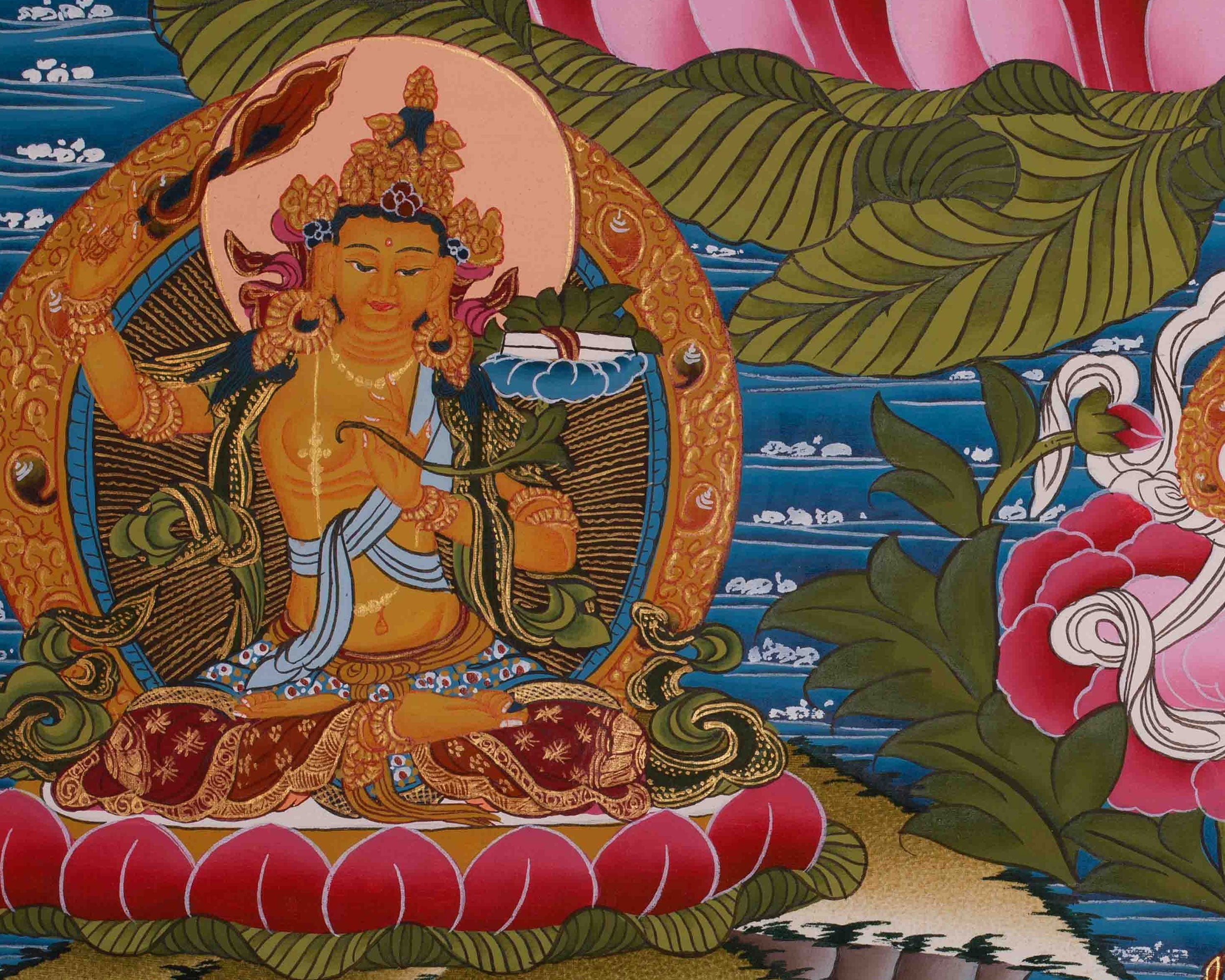 Divine Art Of White Tara With Manjushri And Vajrapani | Meditation & Spiritual Altar