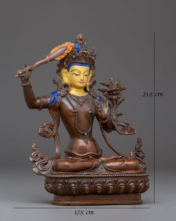 Copper Manjushri Statue: The Bodhisattva of Wisdom
