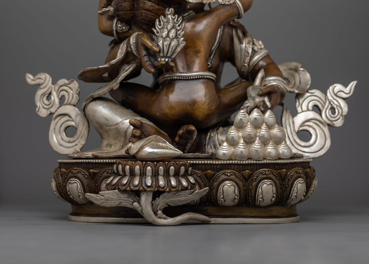 Red Dzambhala with Consort Vasudhara Statue | Handcrafted Oxidized Copper