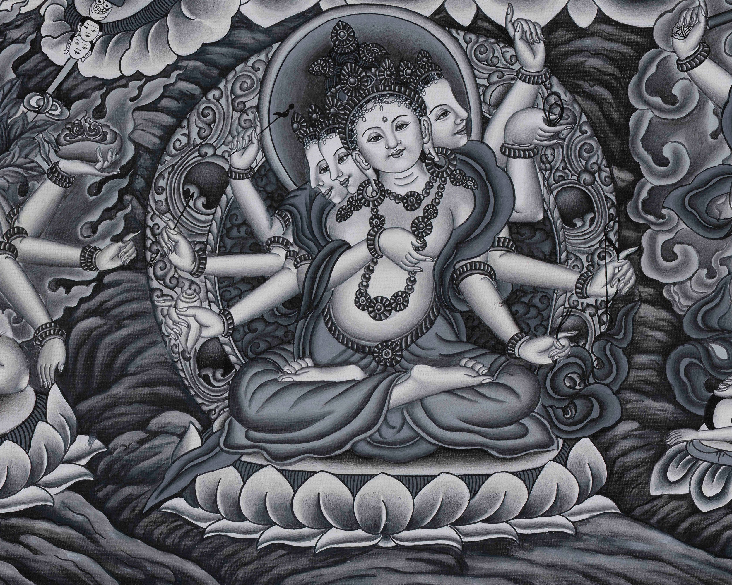 Goddess Green Tara Digital Print | Monochromatic Giclée on Cotton Canvas