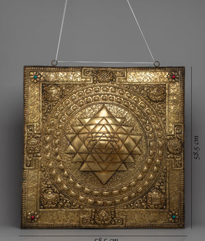 Shree Yantra Wall Hanging Brass Thanka | Traditional Thangka Art