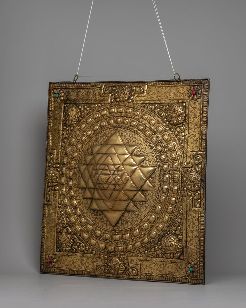 Shree Yantra Wall Hanging Brass Thanka | Traditional Thangka Art