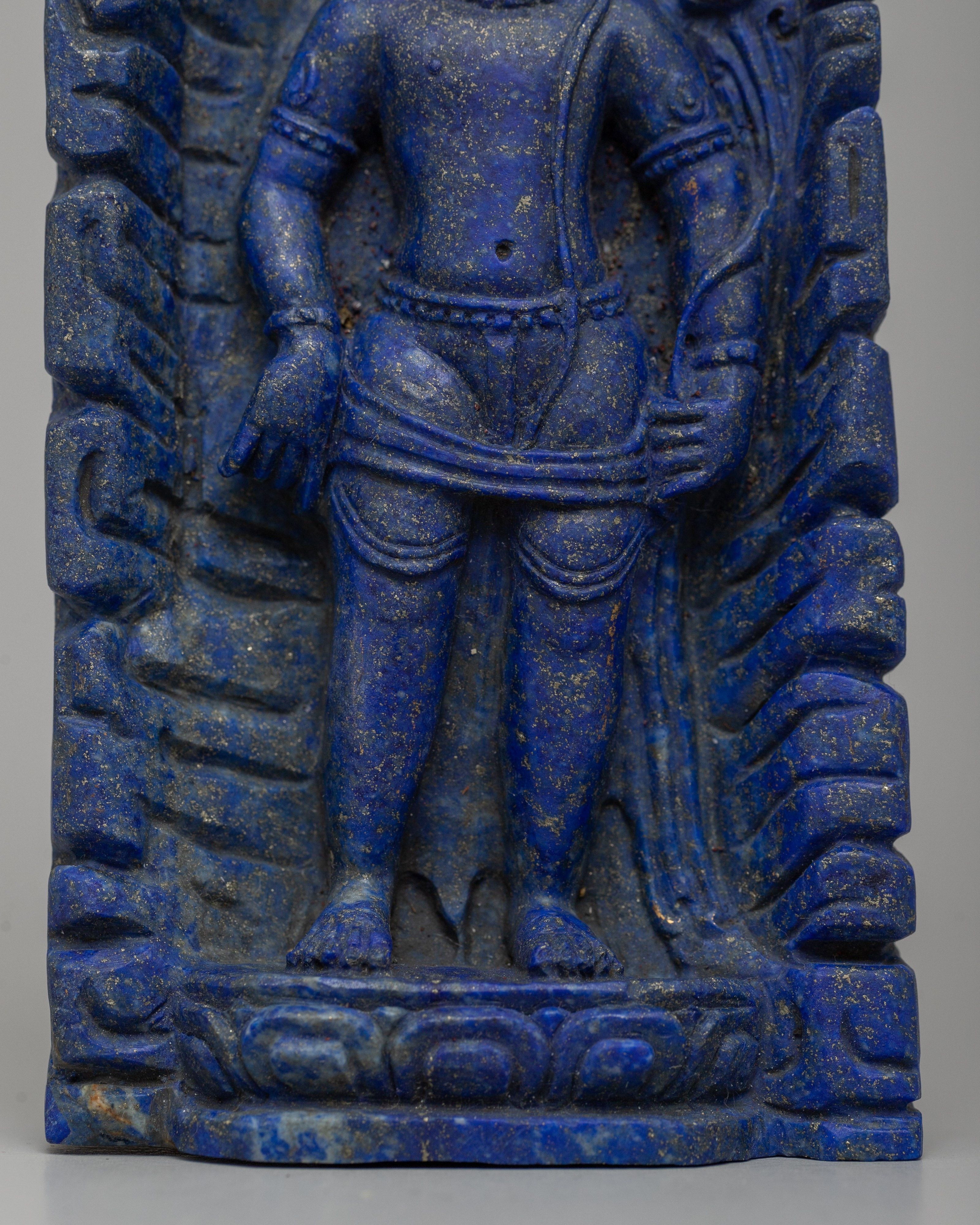 Lapis Standing Lokeshvara Statue | Rich Blue Gemstone Buddhist Icon