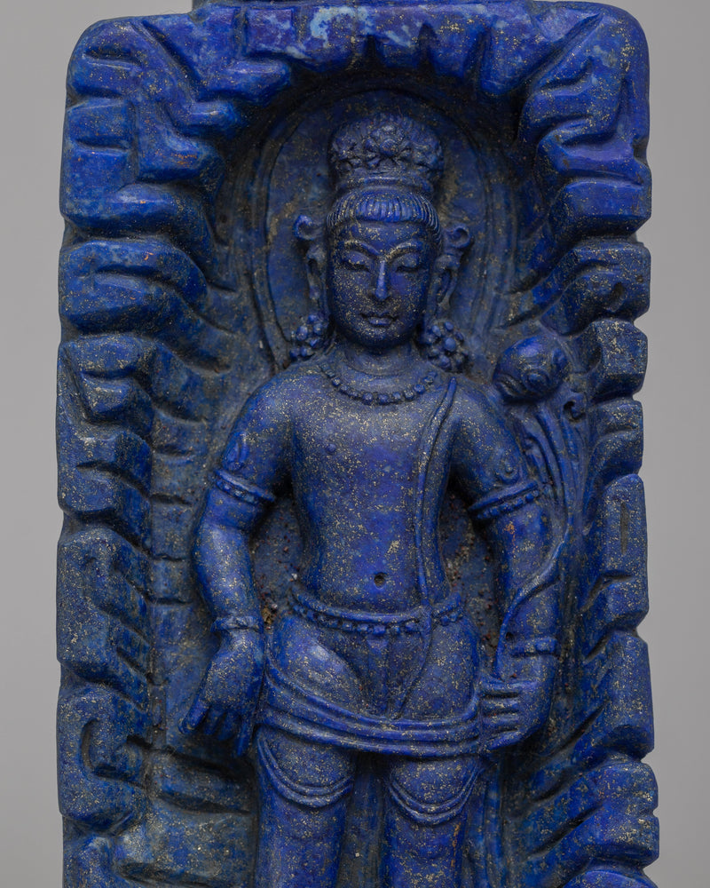 Lapis Standing Lokeshvara Statue | Rich Blue Gemstone Buddhist Icon