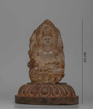 Crystal Shakyamuni Buddha Statue with Wooden Stand | Peaceful Meditation Decor