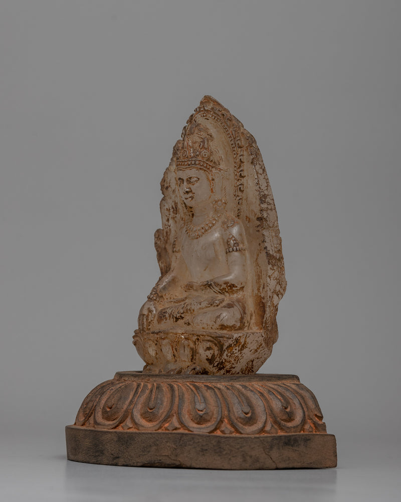 Crystal Shakyamuni Buddha Statue with Wooden Stand | Peaceful Meditation Decor