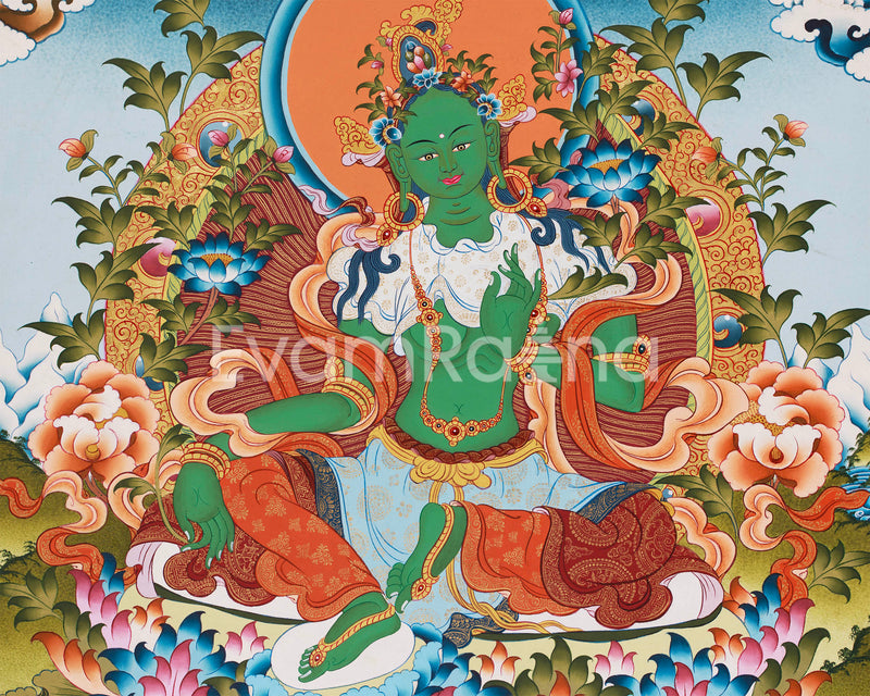 Religious Green Tara Thangka Painting | Mother of Liberation and Compassion