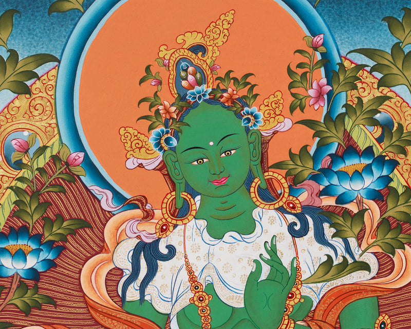 Religious Green Tara Thangka Painting | Mother of Liberation and Compassion