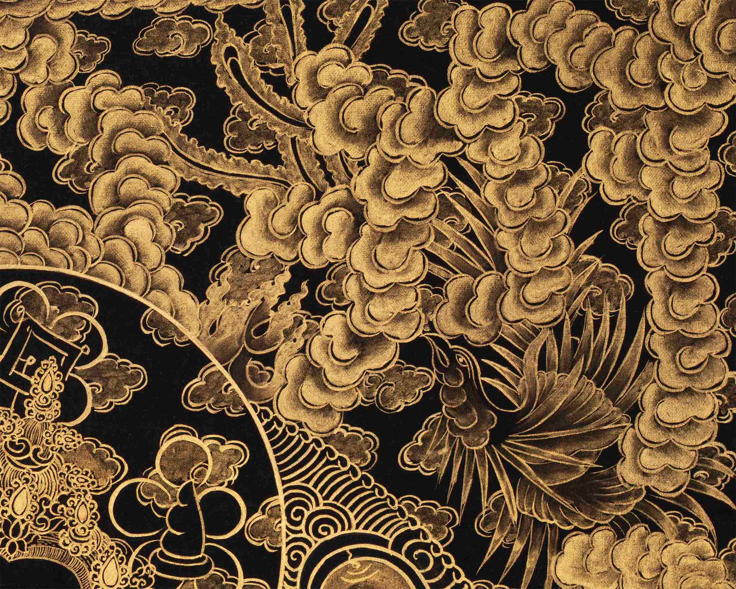 Hand-Painted Black and Gold Manjushri Thangka | Bodhisattva Of Wisdom