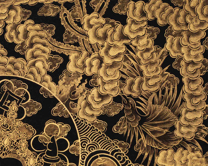 Hand-Painted Black and Gold Manjushri Thangka | Bodhisattva Of Wisdom