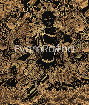 Gold Green Tara Thangka | Tibetan Art of Compassion and Protection