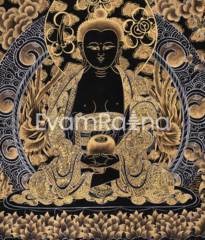 Gold Amitabha Buddha Thangka | Tibetan Art of Infinite Light & Compassion
