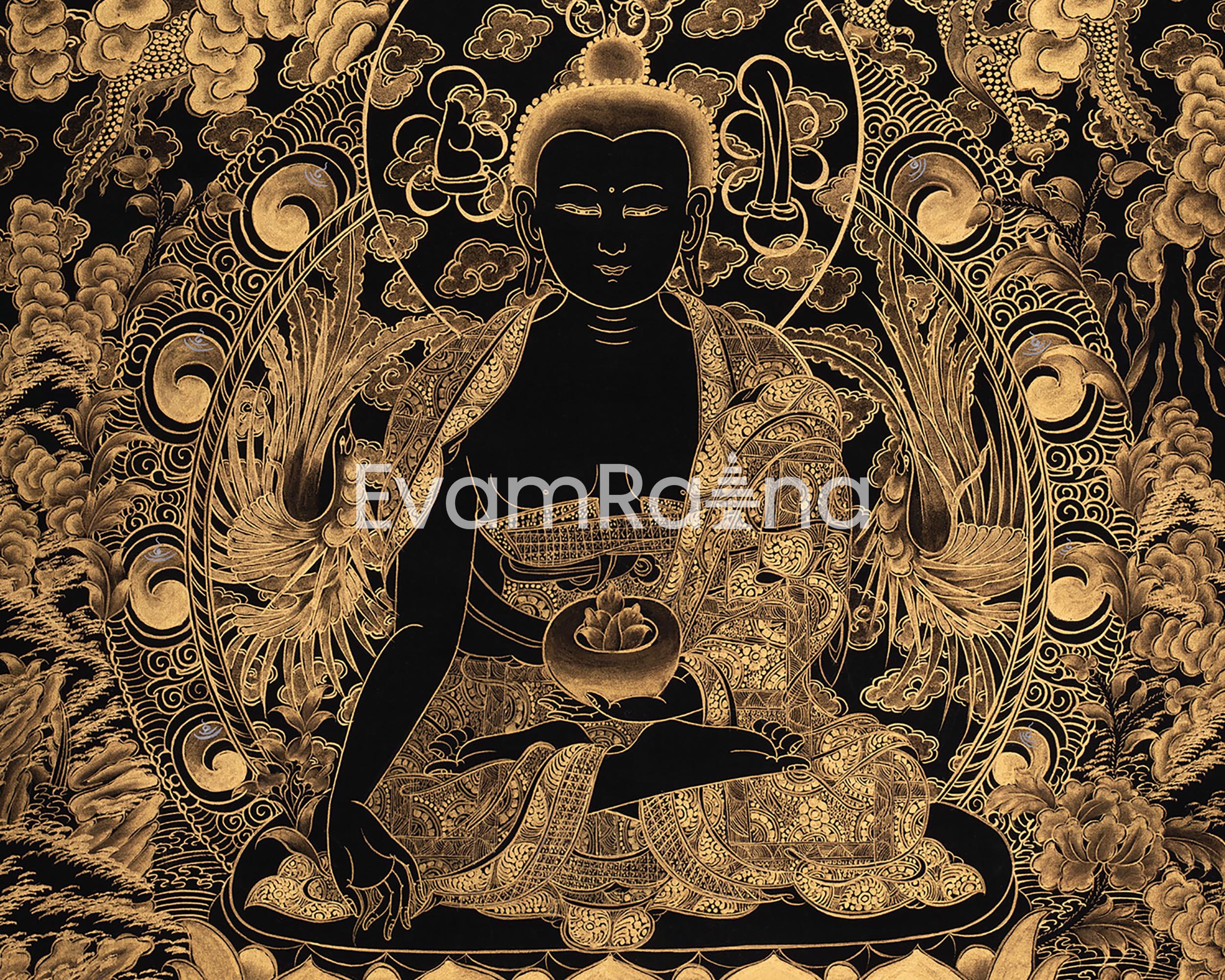 Gold Medicine Buddha Thangka | Symbol of Healing & Balance