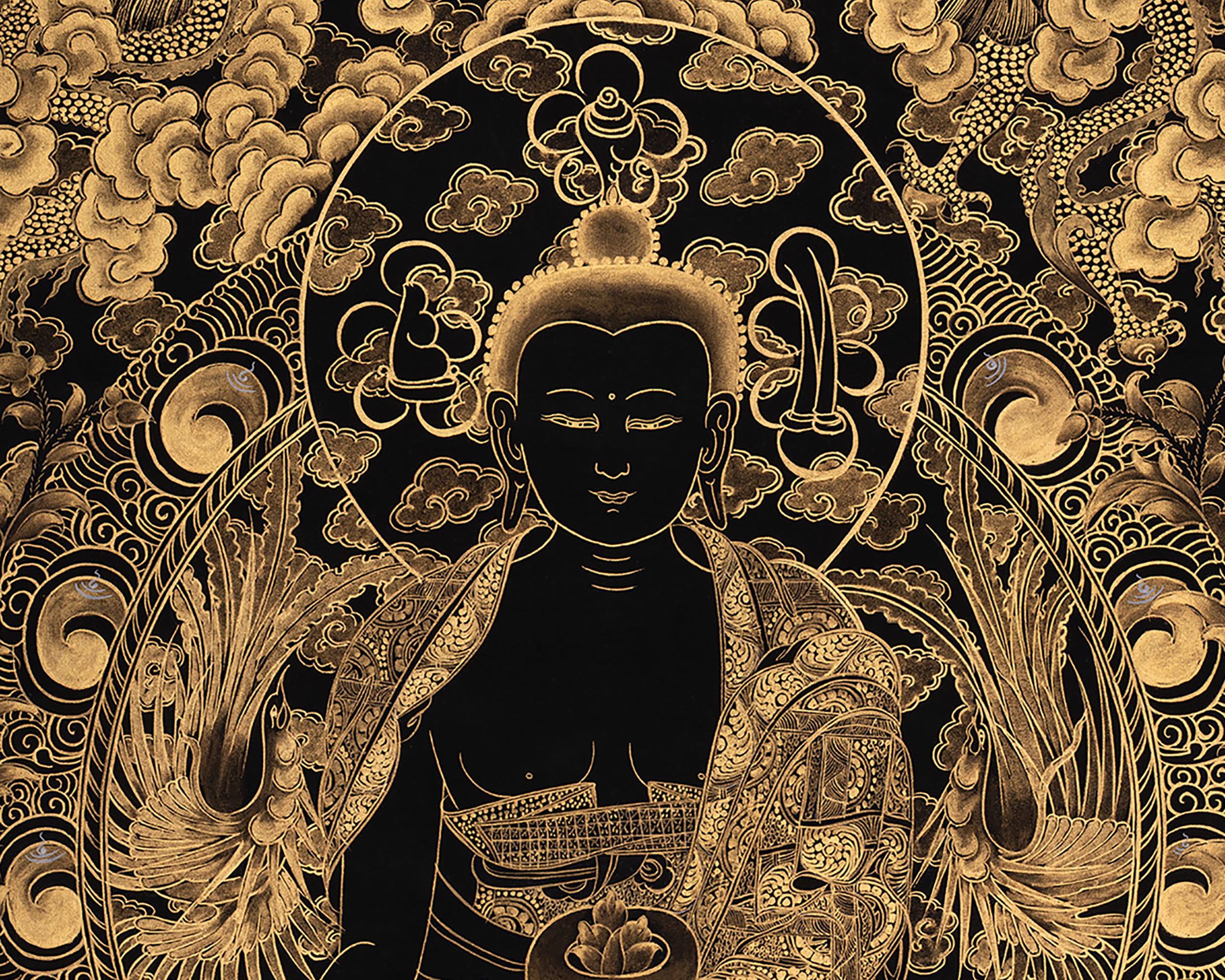 Gold Medicine Buddha Thangka | Symbol of Healing & Balance
