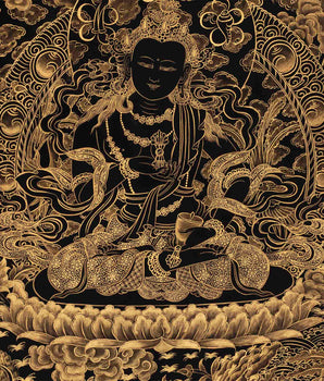 Vajrasattva With Black and Gold Details | Tibetan Dorje Sempa Thangka Painting