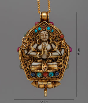 Chenresig Box Ghau Locket | Silver Amulet Symbolizing Compassion