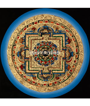Gold-Embellished Om Mandala Thangka | Spiritual Meditation Art