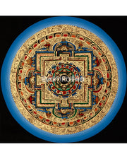 Gold-Embellished Om Mandala Thangka | Spiritual Meditation Art