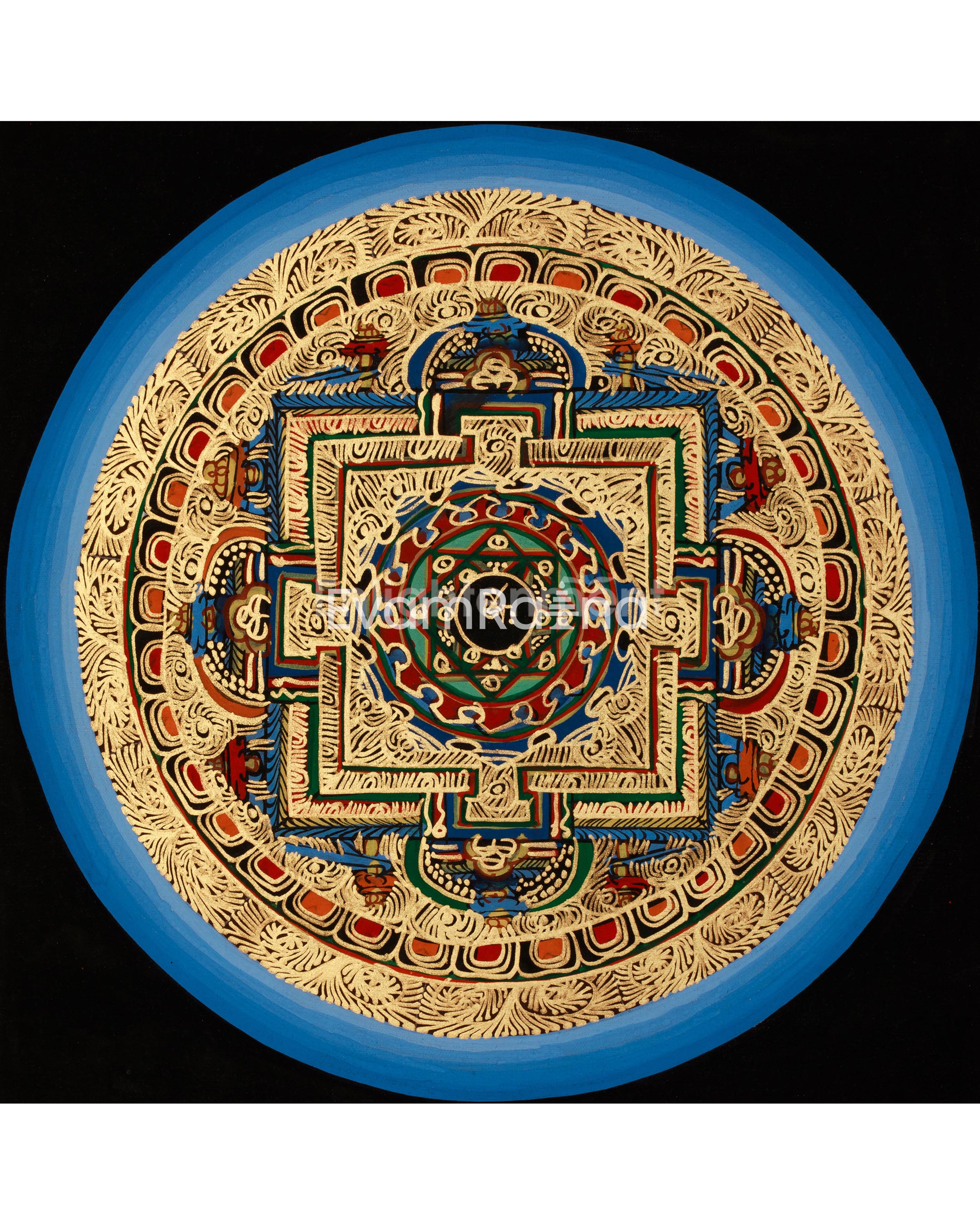 Gold-Embellished Om Mandala Thangka | Spiritual Meditation Art