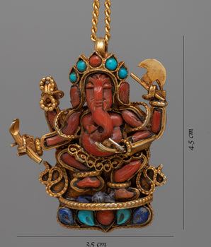 Coral Ganesh Locket | Hindu Deity Jewelry for Blessings