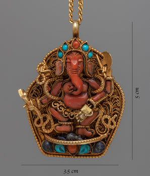Coral Stone Ganesh Locket | Spiritual Enlightenment and Protection