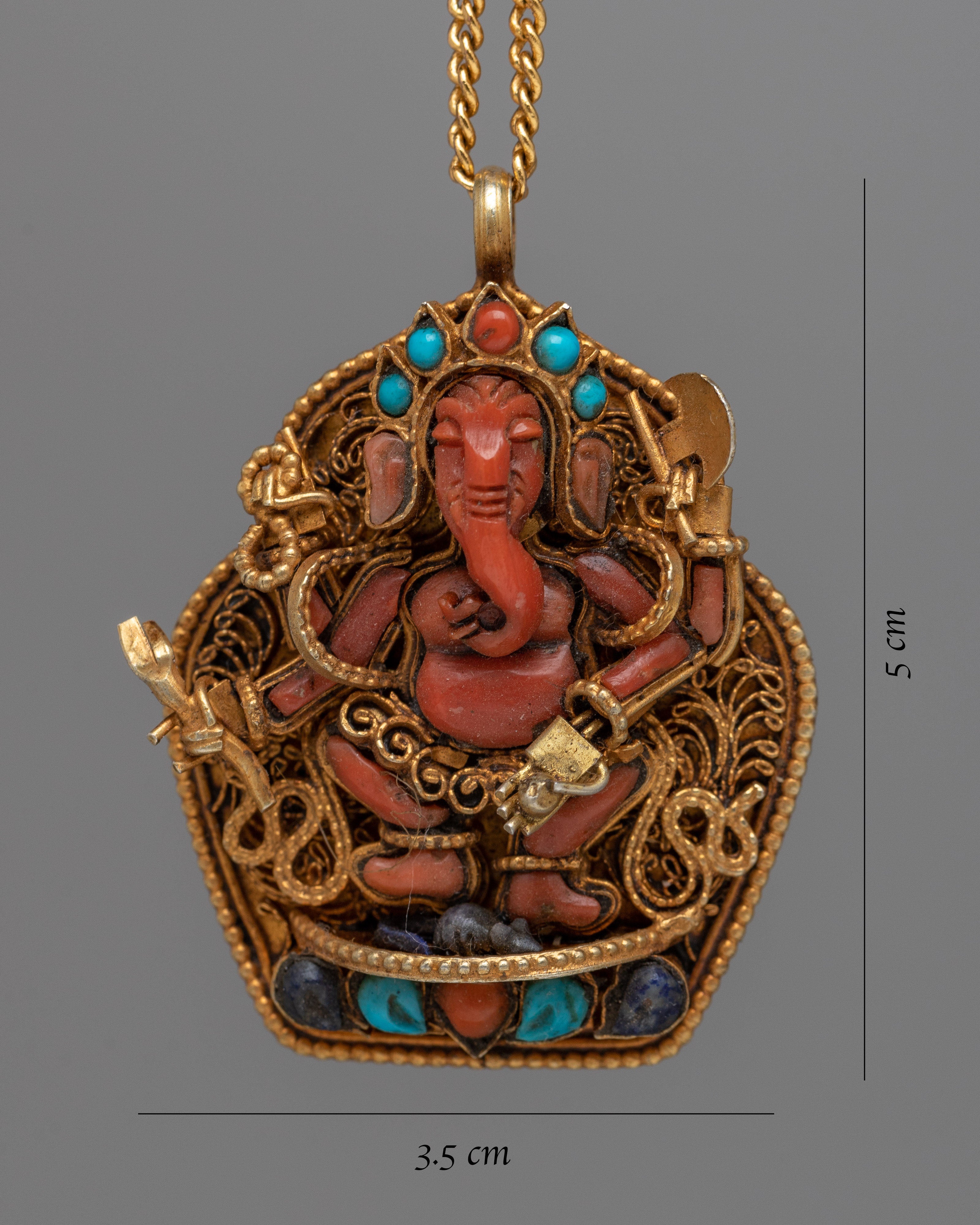 Coral Stone Ganesh Locket | Spiritual Enlightenment and Protection
