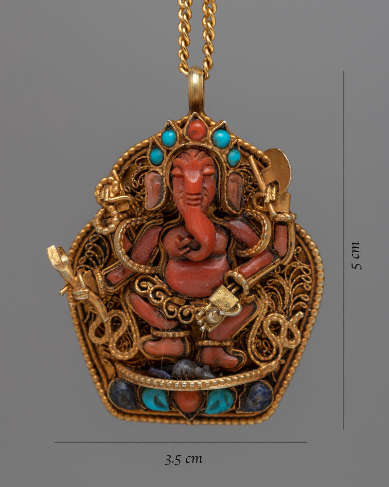 Coral Stone Ganesh Locket | Spiritual Enlightenment and Protection