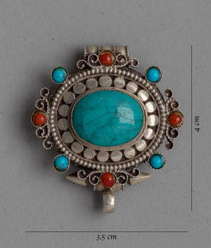 Turquoise Ghau Box Locket | Handmade Shrine Pendant
