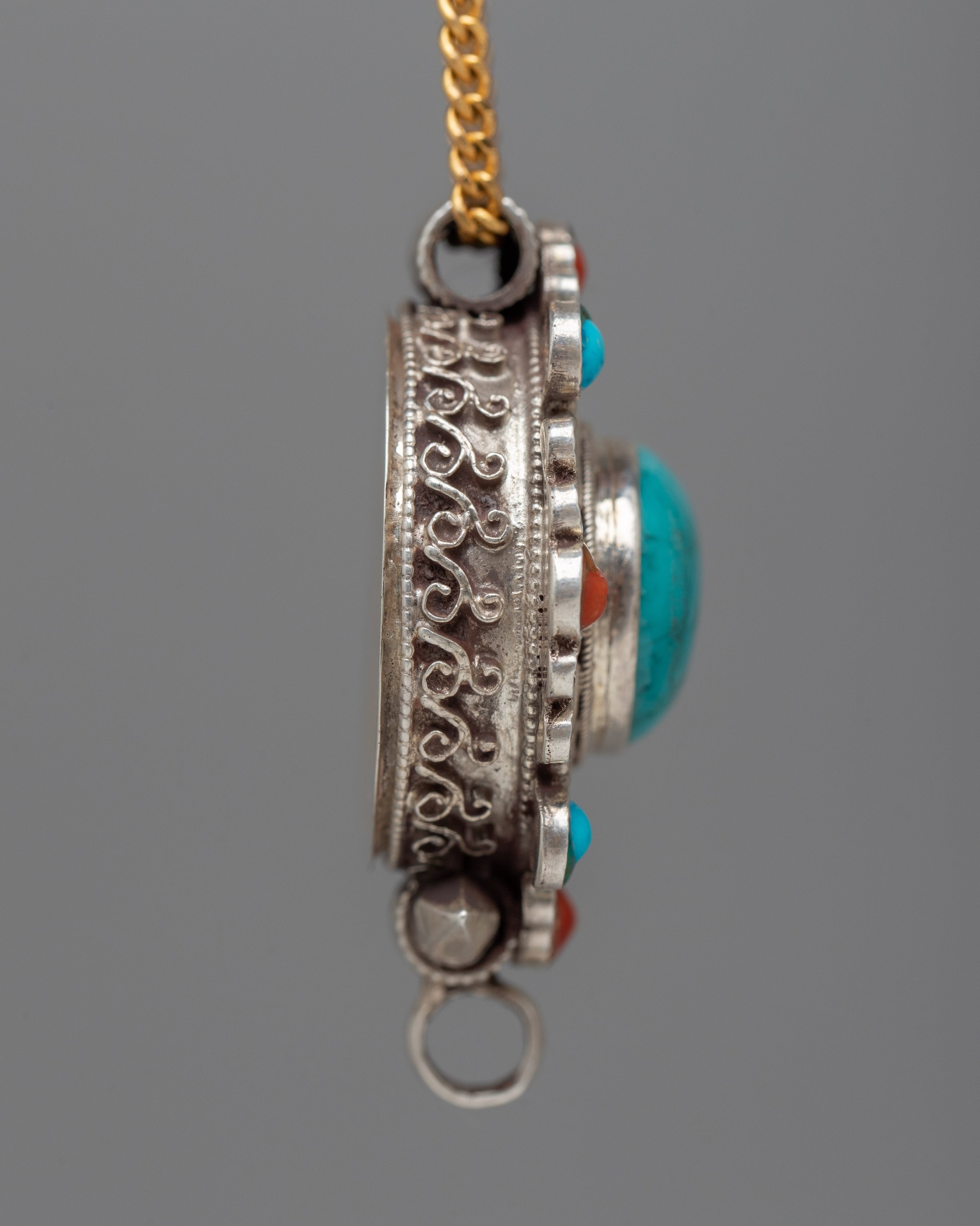 Turquoise Ghau Box Locket | Handmade Shrine Pendant