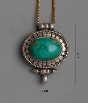 Turquoise Oval Ghau Box Locket | Handmade Shrine Pendant