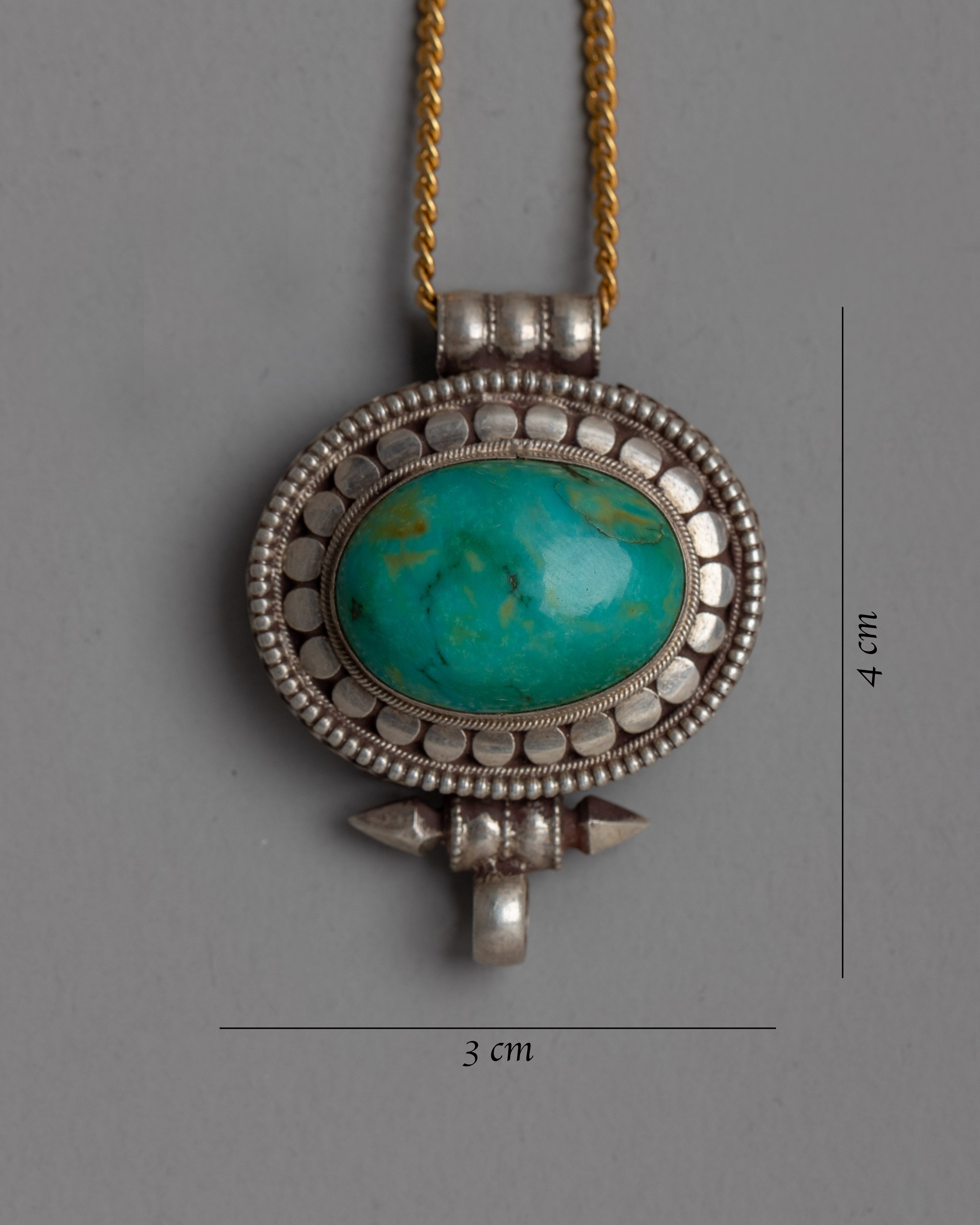 Turquoise Oval Ghau Box Locket | Handmade Shrine Pendant