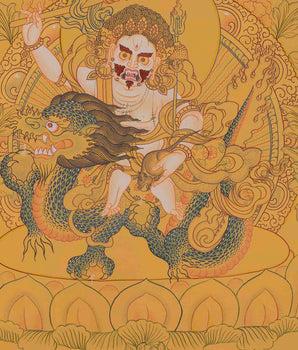 White Dzambala Thangka Painting | Buddhist Kubera Thangka