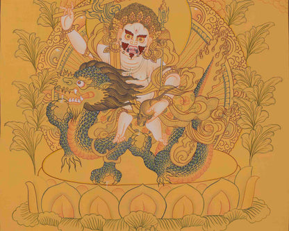 White Dzambala Thangka Painting | Buddhist Kubera Thangka