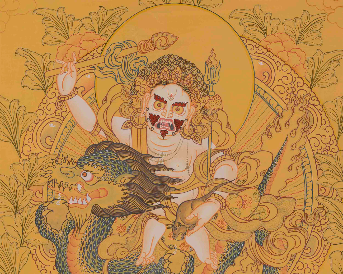 White Dzambala Thangka Painting | Buddhist Kubera Thangka