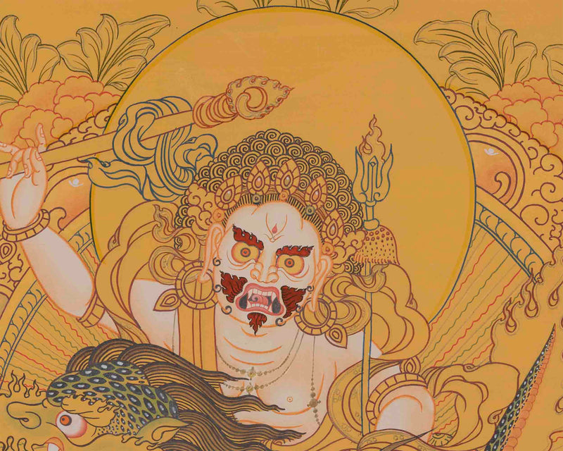 White Dzambala Thangka Painting | Buddhist Kubera Thangka