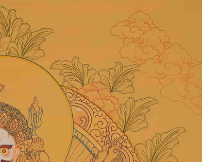 White Dzambala Thangka Painting | Buddhist Kubera Thangka