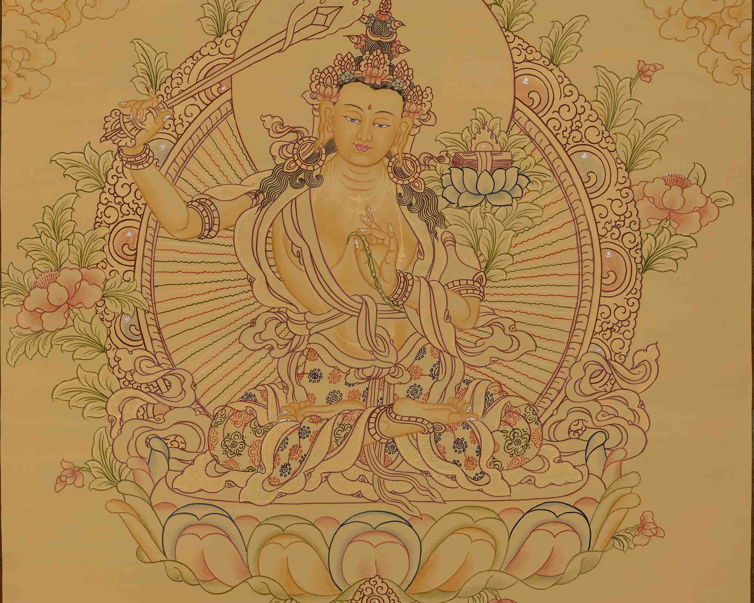 Beautifully Hand-Painted Manjushri Thangka | Traditional Artwork