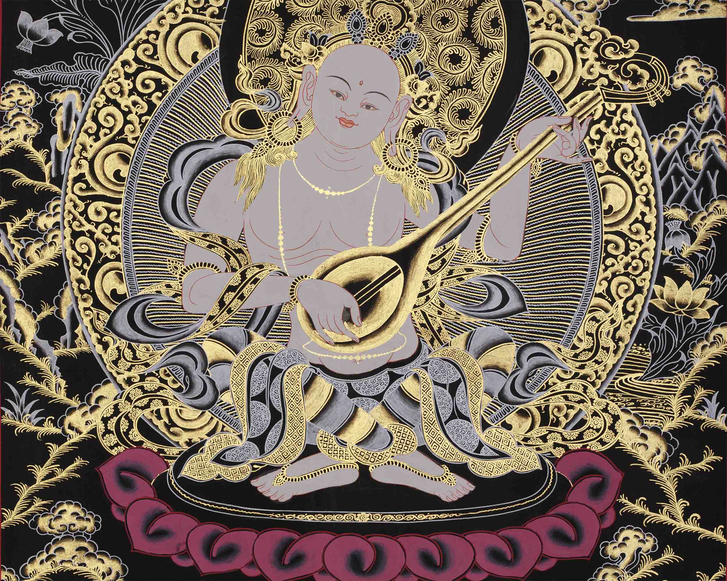 Original Hand-Painted Saraswati Thangka Painting | Goddess of Knowledge