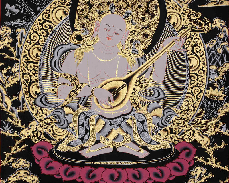 Original Hand-Painted Saraswati Thangka Painting | Goddess of Knowledge