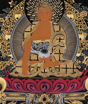 Shakyamuni Buddha Gold Silver Thangka | Perfect for your Meditation Room