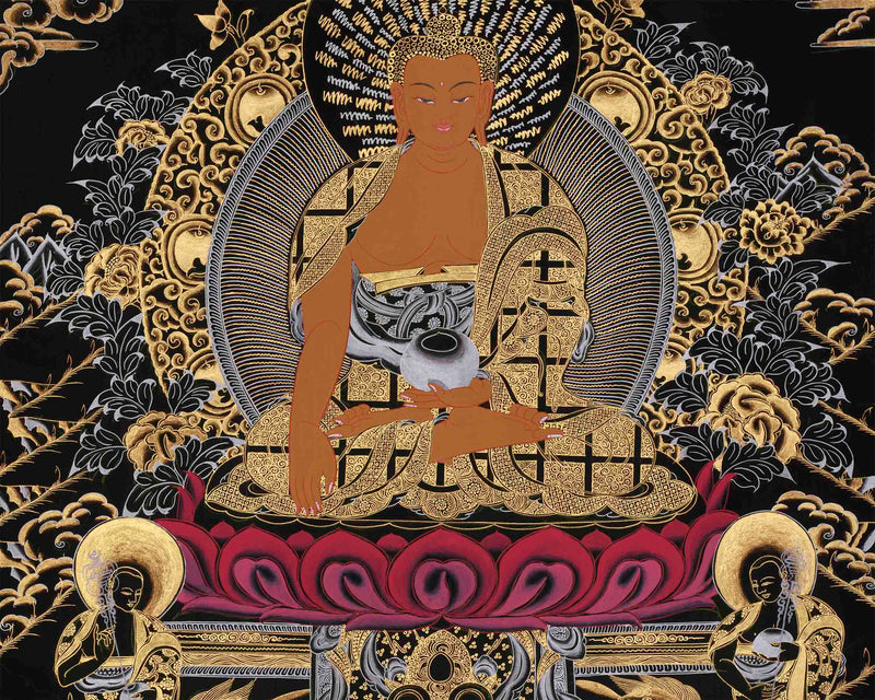Shakyamuni Buddha Gold Silver Thangka | Perfect for your Meditation Room
